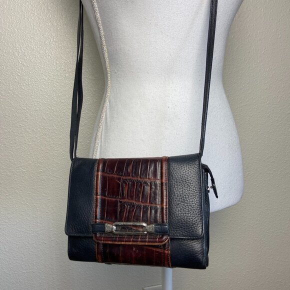 Brighton Handbags - Brighton Black Croc Leather Clutch/Shoulder/Crossbody Organizer Bag Wallet